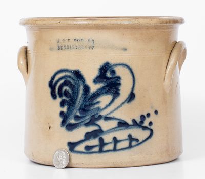 Rare J. & E. NORTON / BENNINGTON, VT Stoneware Crock w/ Rooster and Fence Decoration