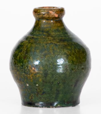 Fine Miniature Ovoid Massachusetts Redware Jug w/ Green Glaze, early 19th century