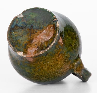 Fine Miniature Ovoid Massachusetts Redware Jug w/ Green Glaze, early 19th century