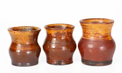 Lot of Three: Henry Schofield (Cecil County, MD) Redware Vases w/ Yellow Slip Decoration