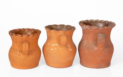 Lot of Three: Henry Schofield (Cecil County, MD) Redware Vases w/ Crimped Rims and Stamped Decorations