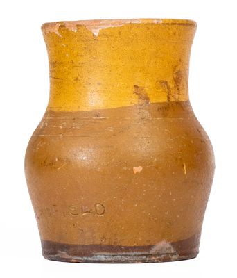 Redware Vase w/ Yellow Slip Decoration Signed 