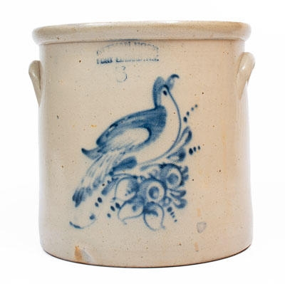 5 Gal. OTTMAN BROS. / FORT EDWARD, NY Stoneware Crock w/ Large Bird Design