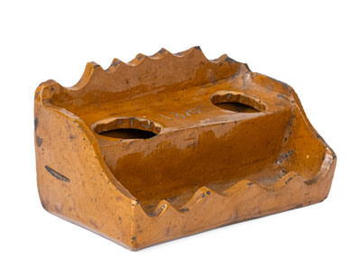 Glazed American Redware Inkstand, Dated 1870