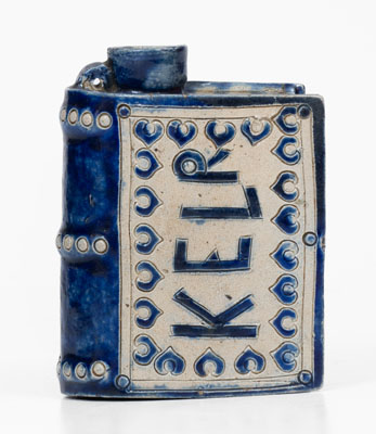 Rare Cobalt-Decorated Stoneware Book Flask, Westerwald, Germany, 19th century