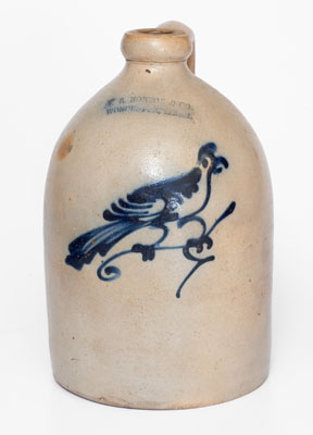 One-Gallon F.B. NORTON & CO. / WORCESTER, MASS. Stoneware Jug w/ Cobalt Bird Design