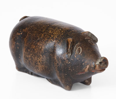 Albany-Glazed Stoneware Pig Bottle, Midwestern, c1880