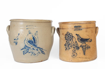 Lot of Two: S. HART / FULTON Stoneware Jars with Bird Decorations