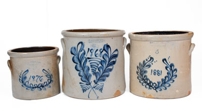 Lot of Three: Stoneware Crocks with Elaborate Cobalt Dates