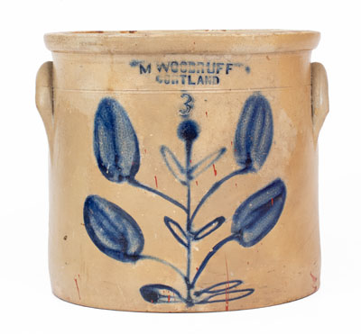 Three-Gallon M WOODRUFF / CORTLAND, New York Stoneware Crock