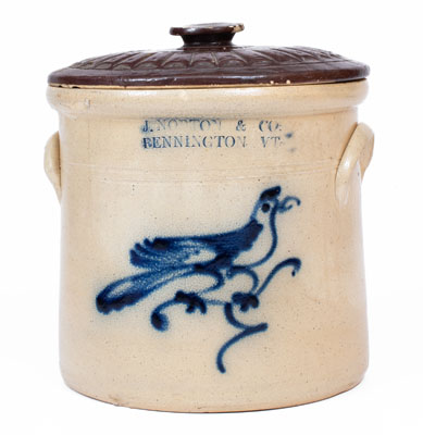 One-Gallon J. NORTON & CO. / BENNINGTON, VT Stoneware Bird Crock, c1860