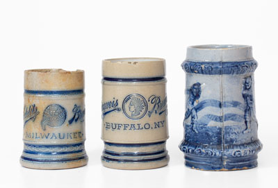 Three Molded American Stoneware Mugs, late 19th or early 20th century