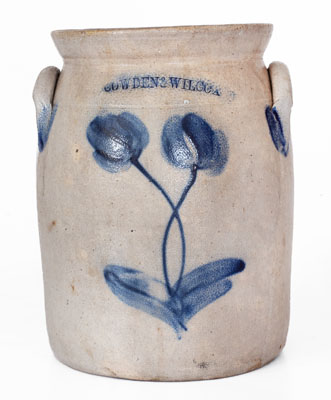 One-Gallon COWDEN & WILCOX, Harrisburg, PA Stoneware Jar w/ Floral Decoration, c1865