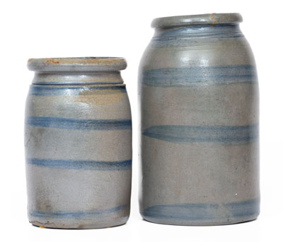 Two Stripe-Decorated Stoneware Canning Jars, Western PA origin, circa 1880