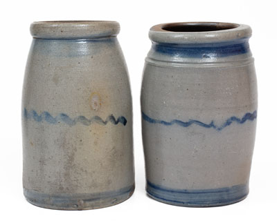 Two Western PA Stoneware Jars w/ Cobalt Stripe Decoration, circa 1880