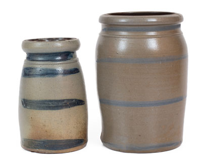 Two Stoneware Jars w/ Cobalt Stripe Decoration, Western PA and/or WV origin