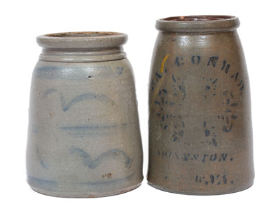 Two Cobalt-Decorated Stoneware Canning Jars, Western PA and WV origin