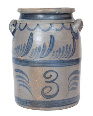 Three-Gallon Western PA Stoneware Jar w/ Elaborate Freehand Cobalt Decoration