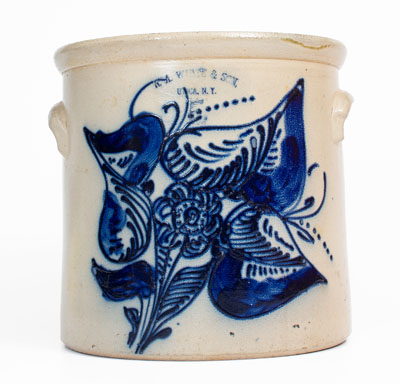 Five-Gallon N.A. WHITE & SON, / UTICA, N.Y. Stoneware Crock w/ Elaborate Cobalt Floral Decoration