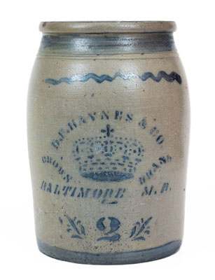 Two-Gallon Baltimore, MD Stoneware Advertising Jar, Greensboro, PA origin