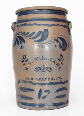 Fine Twelve-Gallon R.T. WILLIAMS / NEW GENEVA, PA Cobalt-Decorated Stoneware Jar