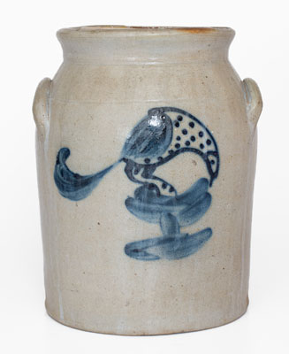 Stoneware Jar w/ Cobalt Bird Decoration, Northeastern U.S. origin, mid 19th century