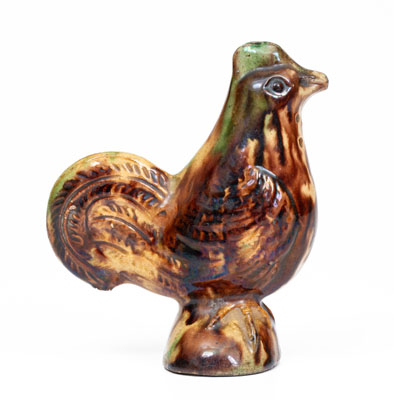 Rare and Fine Moravian Redware Chicken Caster w/ Whieldon-Type Glaze, Salem, North Carolina