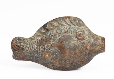 Small-Sized Moravian Redware Fish Flask, Salem, North Carolina, c1801-29