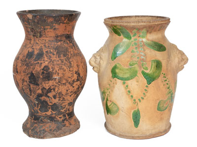 Two American Redware Urns, incl. Solomon Bell (Strasburg, VA) example