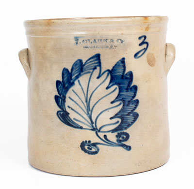 Three-Gallon N. CLARK & Co / ROCHESTER, N.Y Stoneware Crock w/ Foliate Decoration