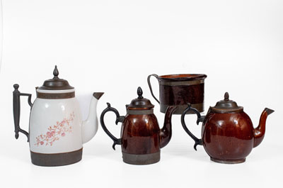 Four Ceramic Vessels, Most Stamped by F. SCHIFFERLE, ST. LOUIS, MO, c1876