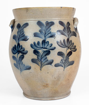 Four-Gallon attrib. Henry H. Remmey, Philadelphia Stoneware Jar w/ Elaborate Cobalt Floral Decoration