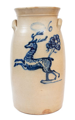 Rare Six-Gallon J. BURGER, JR. / ROCHESTER, N.Y. Stoneware Deer Churn