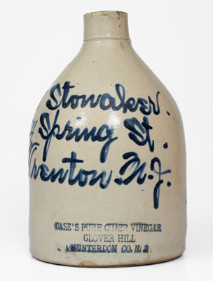 Trenton, NJ Advertising Jug: CASE'S PURE CIDER VINEGAR / CLOVER HILL / HUNTERDON CO, N. J.