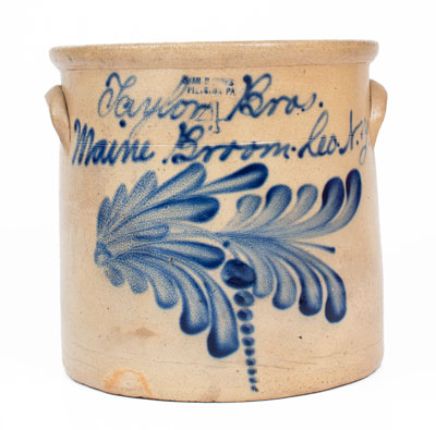 Exceptional EVAN R. JONES / PITTSTON, PA Stoneware Crock w/ Elaborate Slip-Trailed Advertising