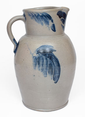 Rare Three-Gallon Baltimore, MD Stoneware Pitcher w/ Cobalt Leaf Decoration, c1855