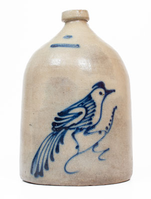 Two-Gallon WHITE'S UTICA, New York Stoneware Jug w/ Cobalt Bird Decoration