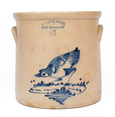 Six-Gallon OTTMAN BRO'S / & CO / FORT EDWARD, N.Y. Crock w/ Chicken Pecking Corn