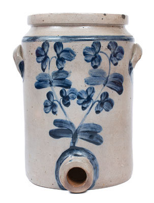 Three-Gallon Baltimore Stoneware Water Cooler w/ Cobalt Clover Decoration, c1860