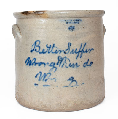 Rare Hartford, CT Stoneware Slogan Crock: 