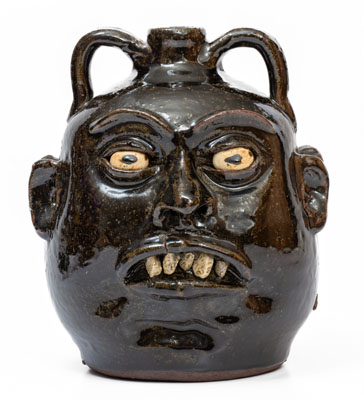 Lanier Meaders Alkaline-Glazed Stoneware Double Face Jug, Cleveland, GA, circa 1975