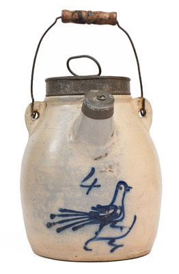 Stoneware Batter Pail w/ Cobalt Bird Decoration, attrib. White's Pottery, Utica, NY, c1865