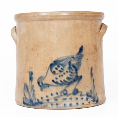 Stoneware Crock w/ Cobalt Chicken Pecking Corn Decoration, attrib. Brady & Ryan, Ellenville, NY