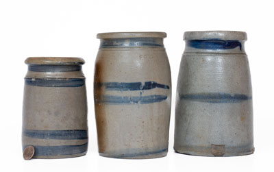 Three Western PA Stoneware Jars w/ Cobalt Stripe Decoration, c1880