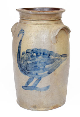 Outstanding Ohio Stoneware Churn w/ Folky Cobalt Turkey Decoration, circa 1870