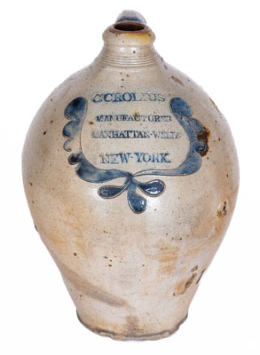 Fine C. CROLIUS / MANUFACTURER / MANHATTAN-WELLS / NEW-YORK Incised Stoneware Jug