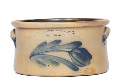 COWDEN & WILCOX / HARRISBURG, PA Stoneware Cake Crock w/ Cobalt Floral Decoration