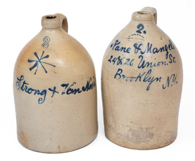 Two Cobalt-Decorated Stoneware Advertising Jugs, Northeastern U.S. origin, circa 1875