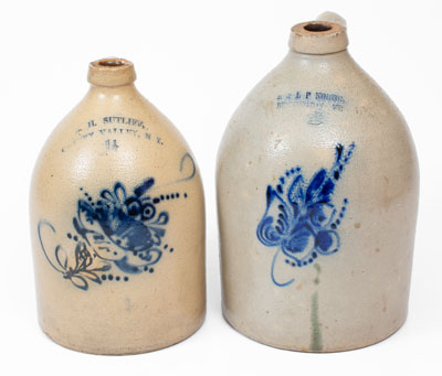 Two Cobalt-Decorated Stoneware Jugs, Norton Family, Bennington, Vermont, c1855-70