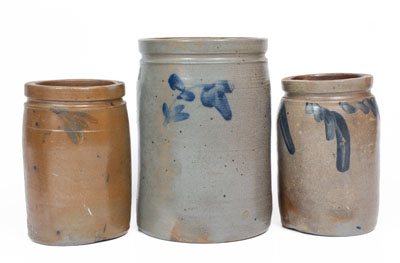 Lot of Three: Stoneware Jars, Two attrib. Grier Pottery, Chester County, Pennsylvania